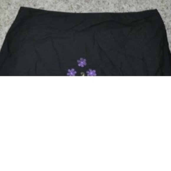 Womens Skirt Wrapper Black Blue size 11 Floral Embroidered Zip Back Jr Girls - Picture 2 of 4